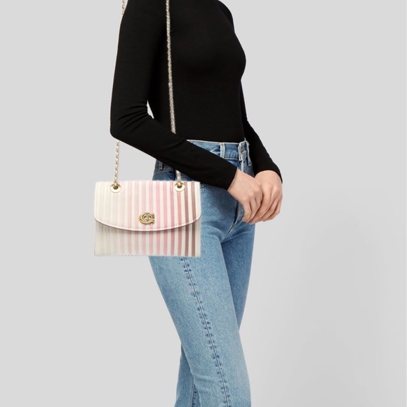 Coach Leather Shoulder Bag – Striped, Chain Strap - Picture 2 of 11
